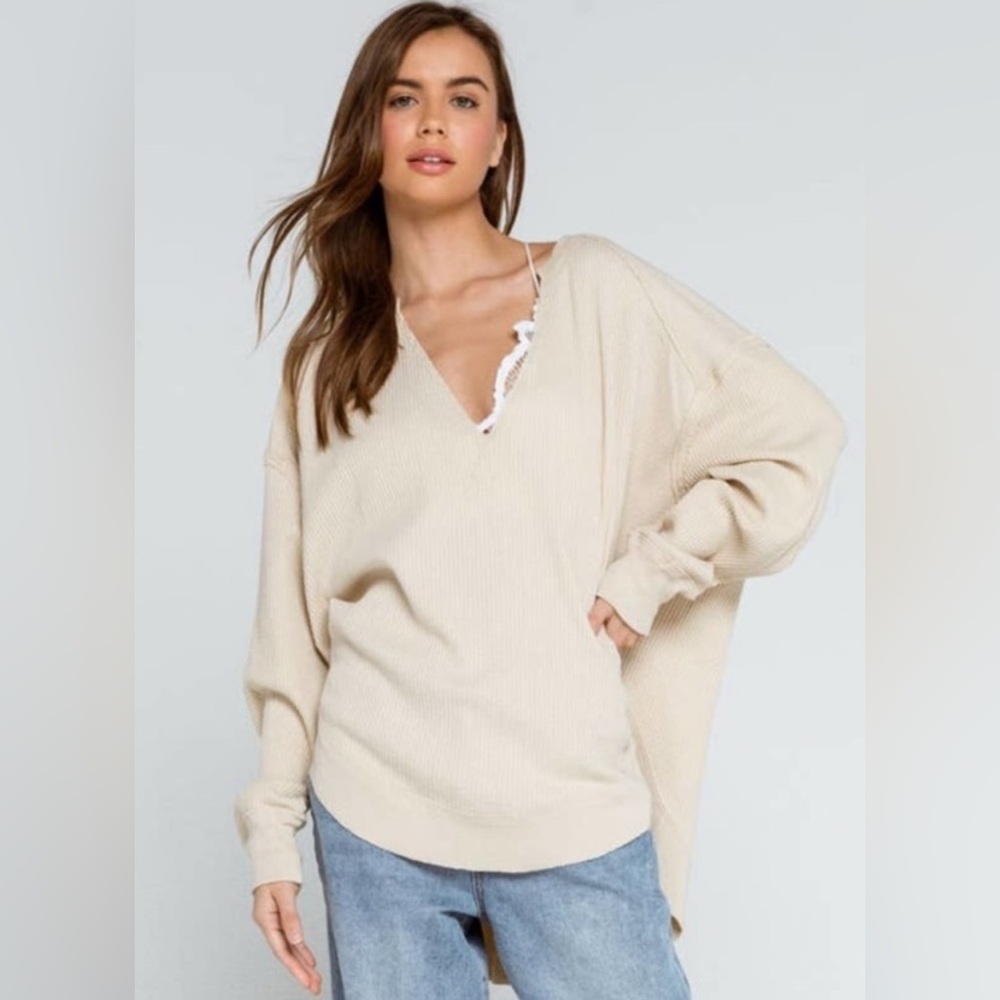 Free People We The Free Owen Thermal Oversized Top Vanilla Cream Women’s Sz Med‎